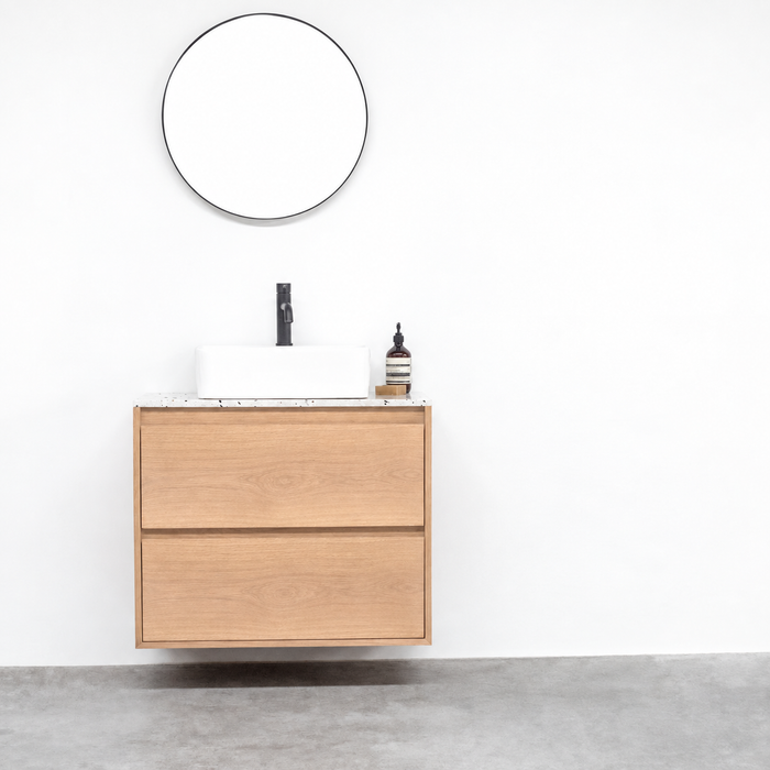 White Terrazzo Washbasin Furniture - Oak - Washbasin Alexis VI - (80 cm) - ANN