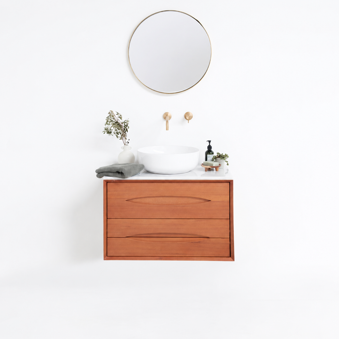 Meuble de salle de bain Bill Teak - Alexis II - Plateau marbre blanc