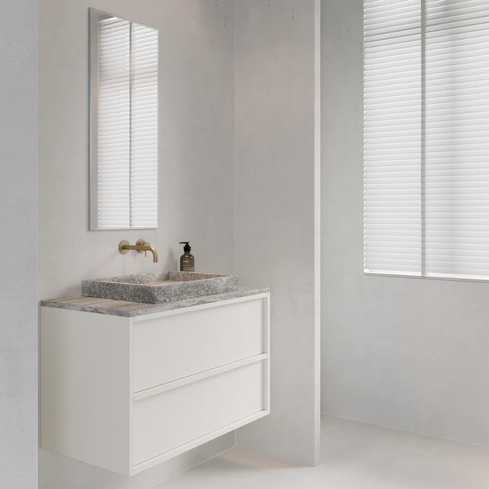 Meuble de salle de bain avec deux tiroirs - Fien - Blanc - Bois laqué - 80 cm