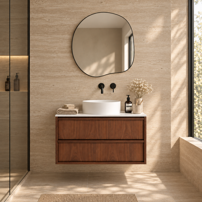 Set de salle de bain noyer Fien - Lavabos Sims en surface solide - 80 cm