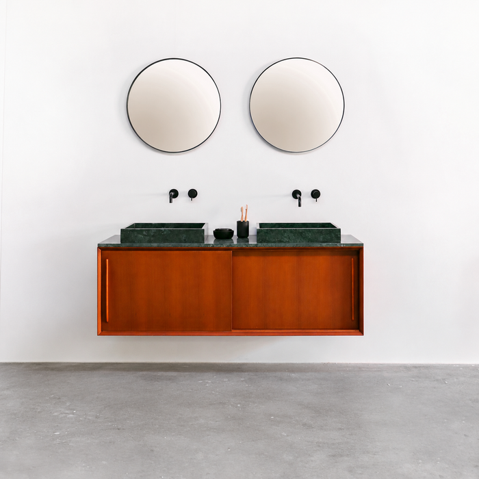 Mueble de baño vintage Nestor teca con lavabo de mármol verde 150 cm