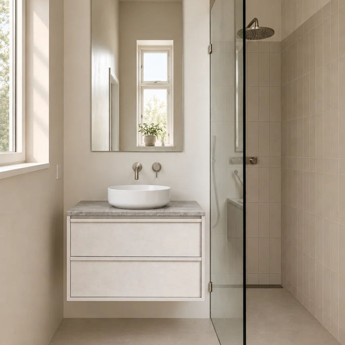 Ensemble de salle de bains Fien blanc - 80 cm - Alexis II - travertin gris