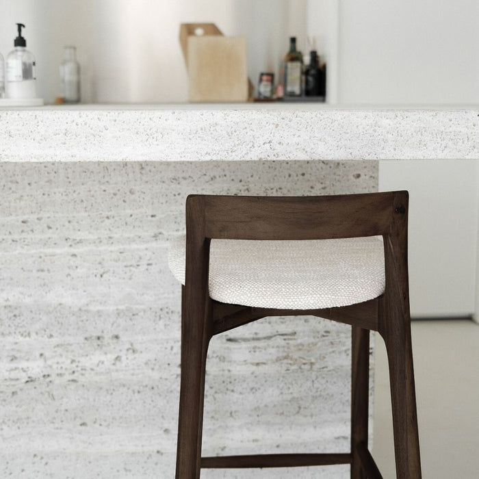 Taburete Charmes - Nogal oscuro - Asiento de tela - Tejido moteado Sandstone - Altura del asiento 65 cm