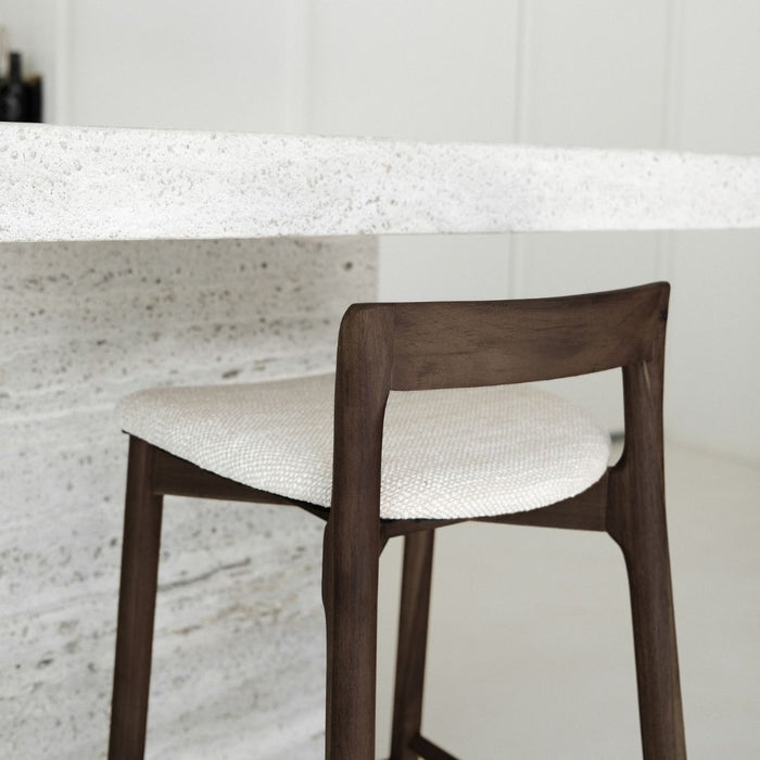 Taburete Charmes - Nogal oscuro - Asiento de tela - Tejido moteado Sandstone - Altura del asiento 65 cm