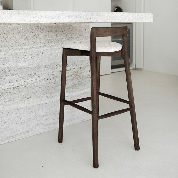 Taburete Charmes - Nogal oscuro - Asiento de tela - Tejido moteado Sandstone - Altura del asiento 65 cm