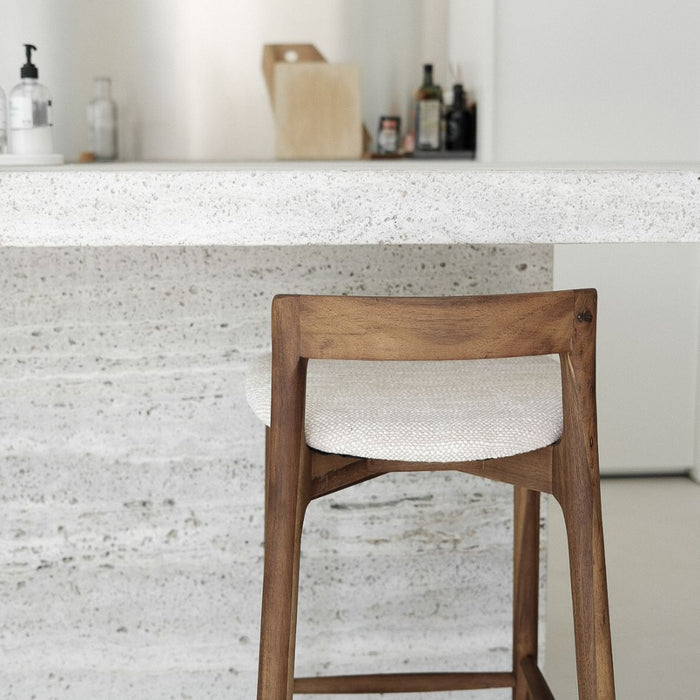 Tabouret Charmes - Acacia noyer - Assise en tissu - Tissage sandstone tacheté - Hauteur d'assise 65 cm