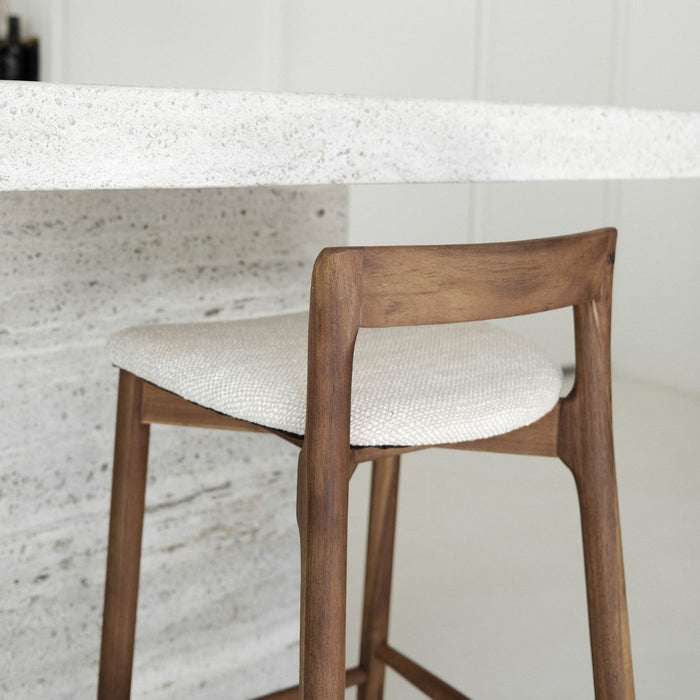 Taburete Charmes - Acacia nogal - Asiento de tela - Tejido Sandstone spotted - Altura del asiento 75 cm