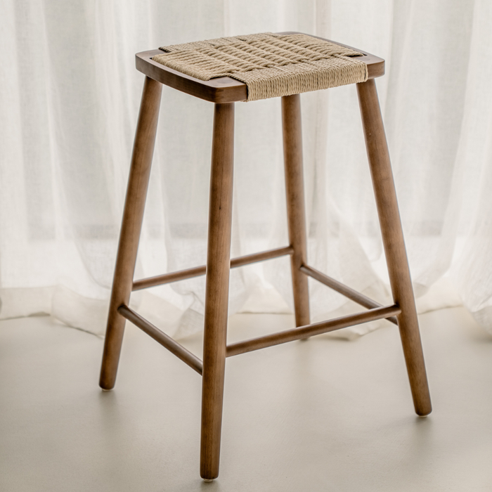 Barhocker Belli - Sitzhöhe 65 cm - Dunkle Walnussfarbe - Geflochtener Sitz
