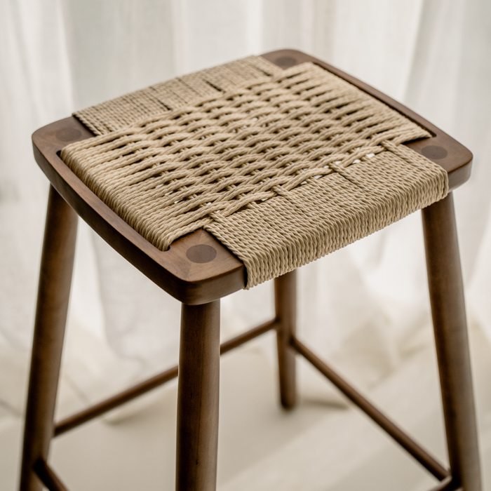 Barhocker Belli - Sitzhöhe 65 cm - Dunkle Walnussfarbe - Geflochtener Sitz