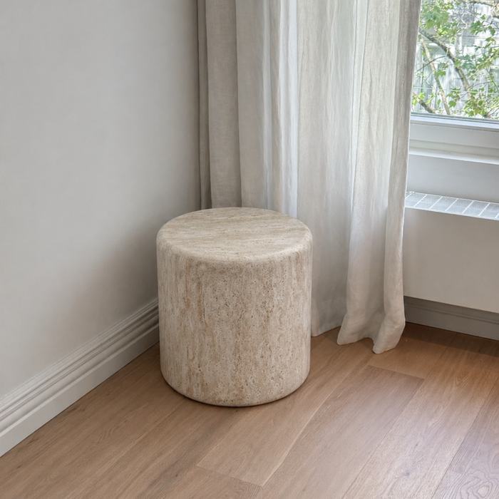 Table d'appoint Brisa - D46 H43 - Polycomposite - Travertin blanc