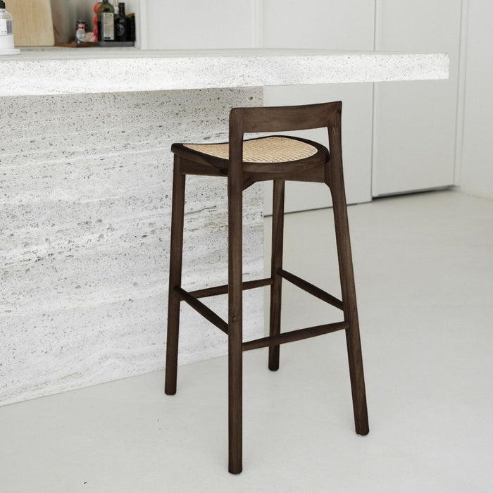 Taburete Charmes - Humo - Asiento de ratán - 65 cm de altura de asiento