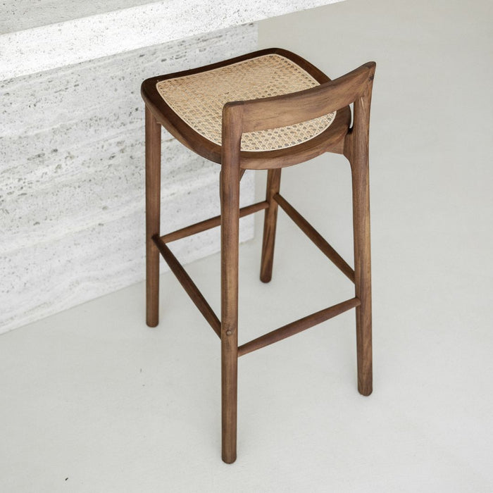 Tabouret Charmes - Acacia noyer - Assise en rotin - Hauteur d'assise 75 cm