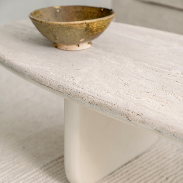 Travertine coffee table Ido - Latte Microskin - White