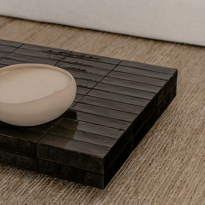 Mesa de centro Tilo - Encimera de azulejos negra - Rectangular - 168 cm