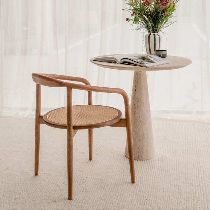 Dining room chair Ely - Light Walnut - Round rattan seat