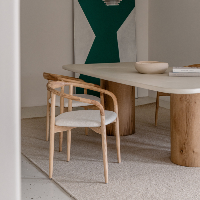 Chaise de salle à manger Ely - Assise rectangulaire en tissu - Chêne