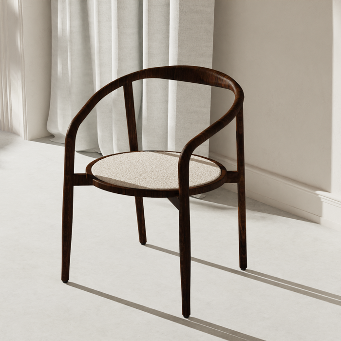 Dining room chair Ely - Round fabric seat - Dark walnut - Acacia wood - VDF115