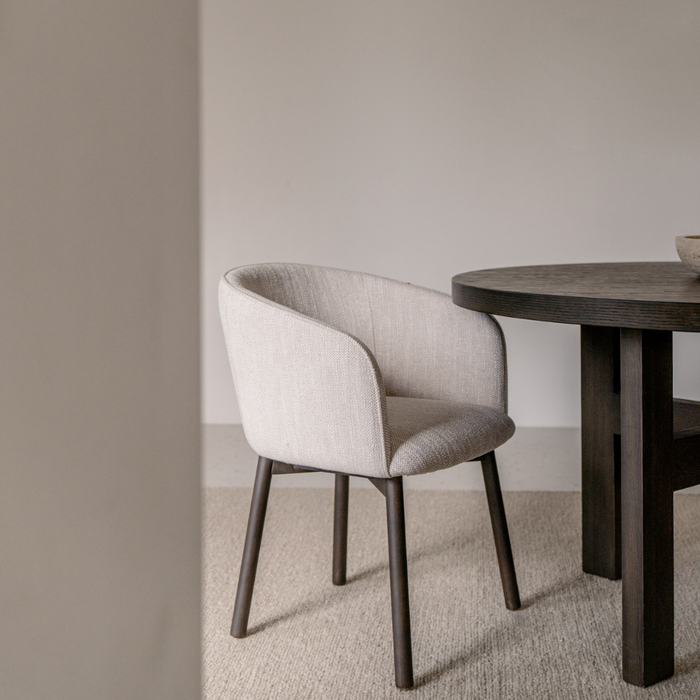 Chaise de salle à manger Nox - Bois fumé - Tissu sandstone tacheté