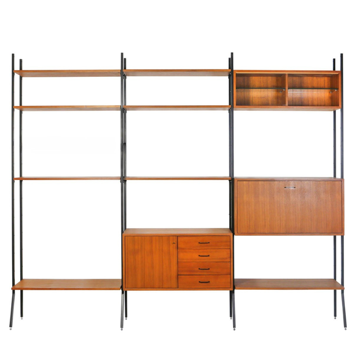 Unité d'Etagères Murales Vintage avec Extension - Teck - 278x230cm