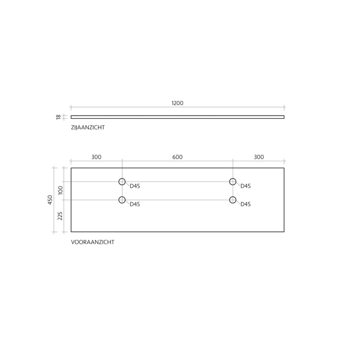 Marcel Solid Surface - Washbasin Top - 120 cm - With Holes