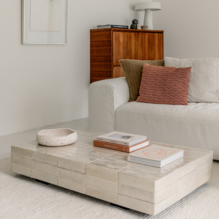 Mesa de centro Tilo - Baldosa blanca - 120 cm - Rectangular