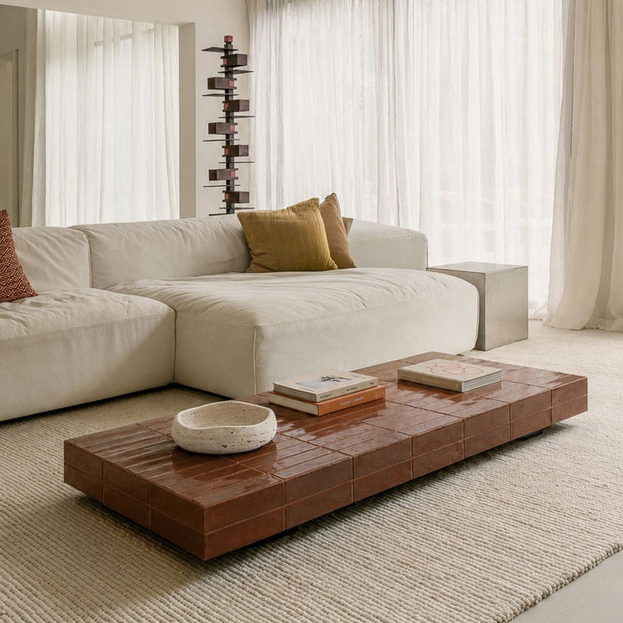 Salontafel Tilo - Cinnamon kleur - Tegeltop - Rechthoekig - 168 cm