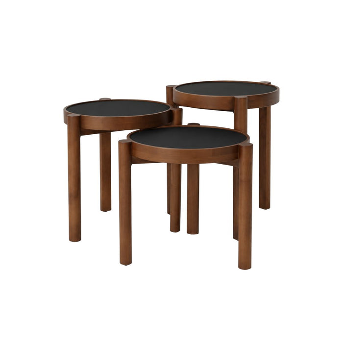 Table basse empilable Lucie D35 H41 - Pied en noyer foncé - Plateau en HPL noir