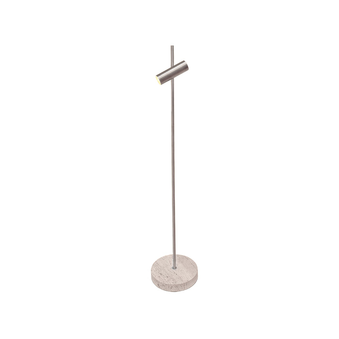 Lampadaire Vexa - Acier brossé - Pied en travertin blanc - 150 CM