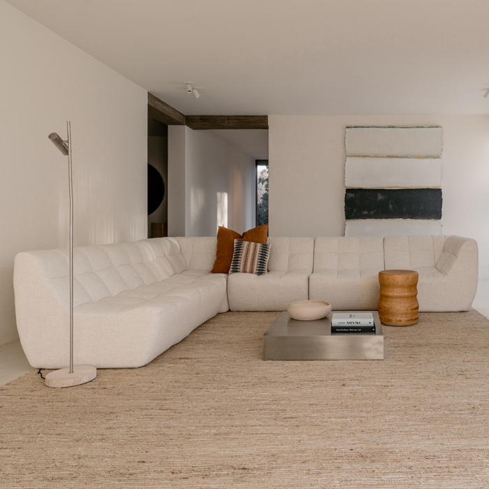 Stehlampe Vexa - Gebürsteter Stahl - Weißer Travertinfuß - 150 CM