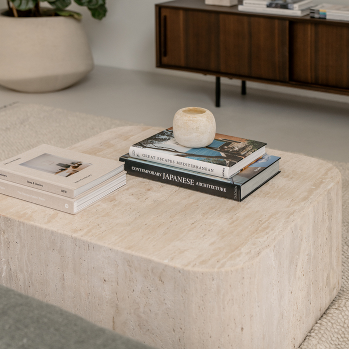 Travertine coffee table Alba - Square - 80 cm - Round edge