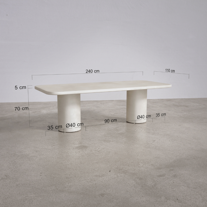 Table de jardin rectangulaire d'extérieur avec pieds ronds - Yonu - 240 cm - Latte - Polycomposite