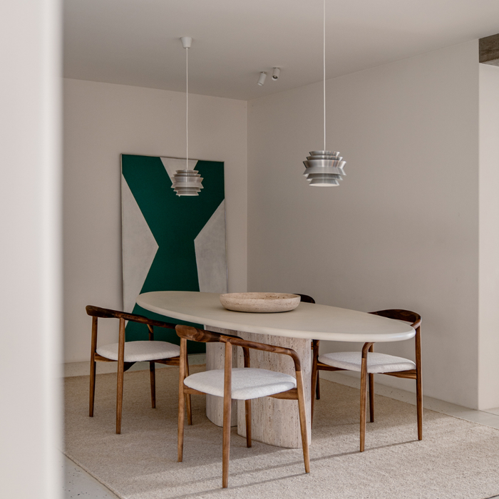 Oval Dining Table Zira - White Travertine Leg - Microskin Top - Latte - 260 cm