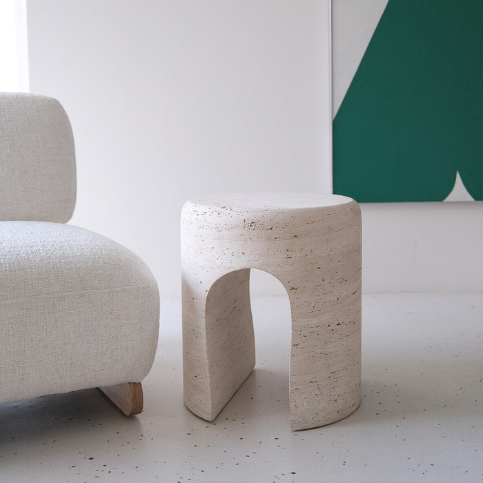 Table d'appoint Zuni - Travertin blanc non rempli