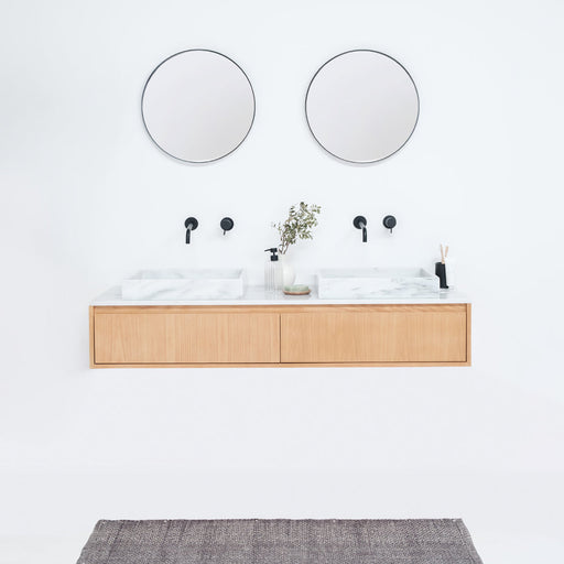 Eiken badkamerset Ann kort - 150 cm - Wit Marmer - Met badkamerkast en wastafels