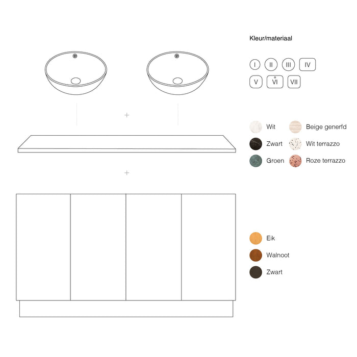 Washbasin furniture Oak - Felix - White ceramic Alexis 5 - (154cm)