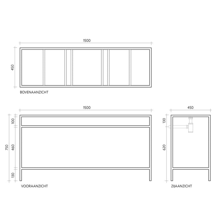 Mueble de baño industrial - Jules - Cerámica blanca - Alexis 5 - (150 cm)