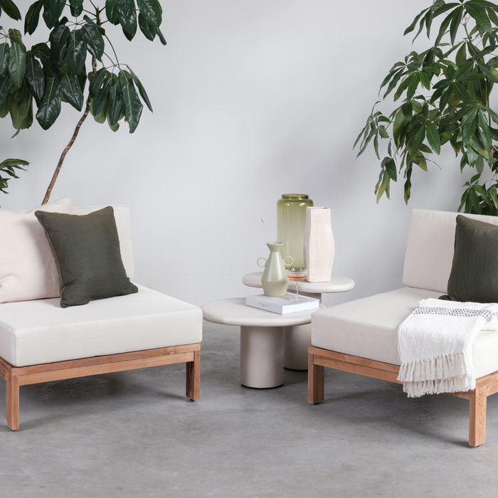 Gartenmöbel-Lounge-Set aus Teakholz – Morris – Mitte – Ecru-Kissen