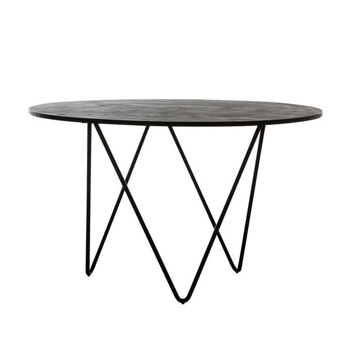 Runder Esstisch mit Holzplatte – Schwarz – Ø125 cm