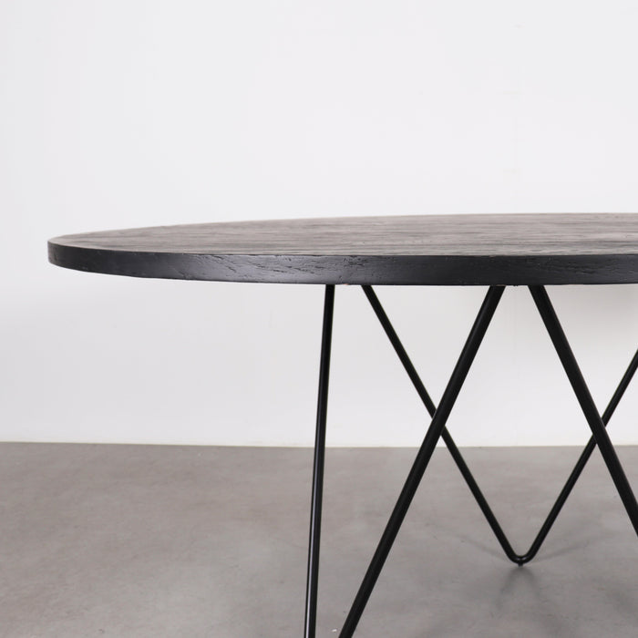 Mesa de comedor redonda con tapa de madera - Negro - Ø150cm