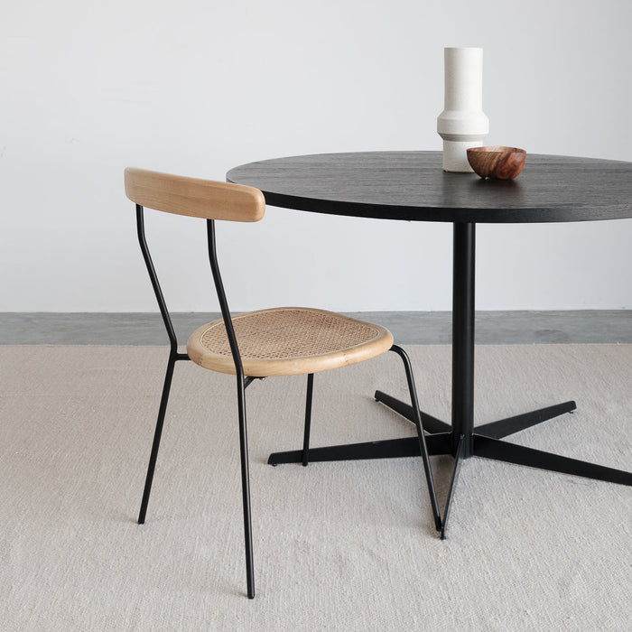 Runder Esstisch mit Holzplatte – Schwarz – Ø125 cm