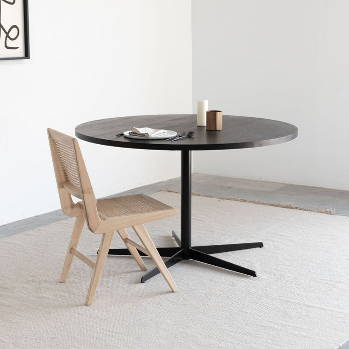 Mesa de comedor redonda con tapa de madera - Negro - Ø125cm