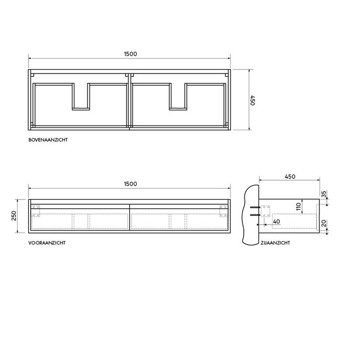 Conjunto de baño Ann mueble corto Negro - Lavabo George Terrazo - Placa superior de terrazo - 150 cm