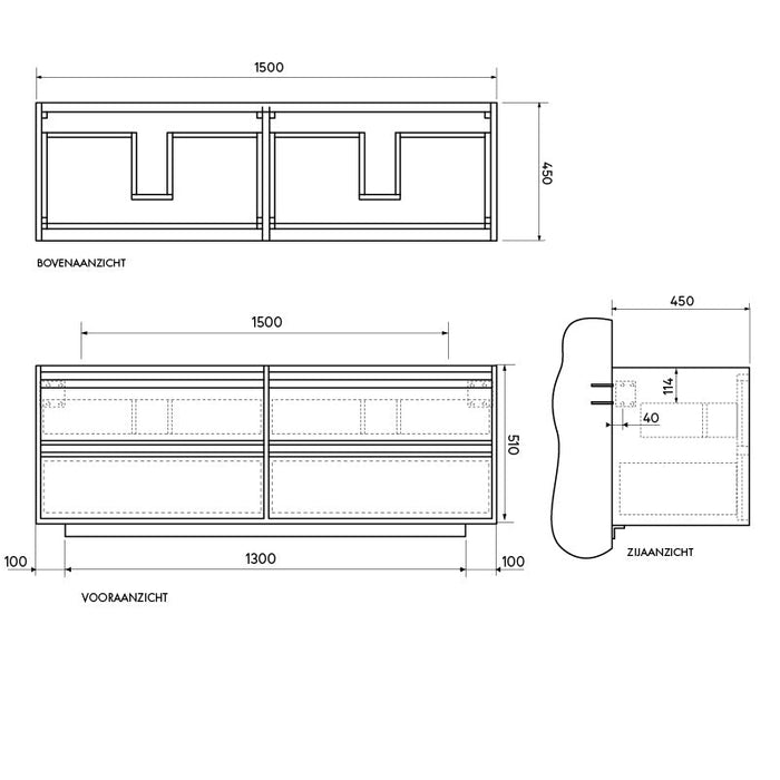 Mueble de baño Roble Fien - Alexis II - Placa superior de terrazo blanco - 150 cm